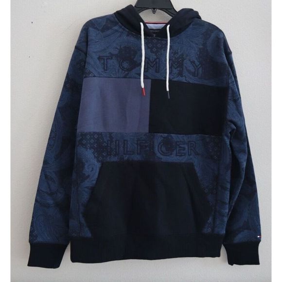 Tommy Hilfiger 78J6423 410 Men's Sz M Blue Paisley Logo Fall Basics Hoodie $129 - Picture 1 of 7